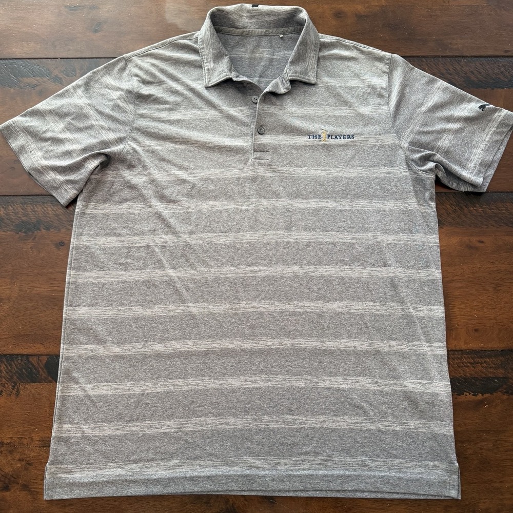 The Players Shirt Mens Large Gray Stripe Golf Performance Puma Polo TPC Sawgrass - Picture 2 of 9